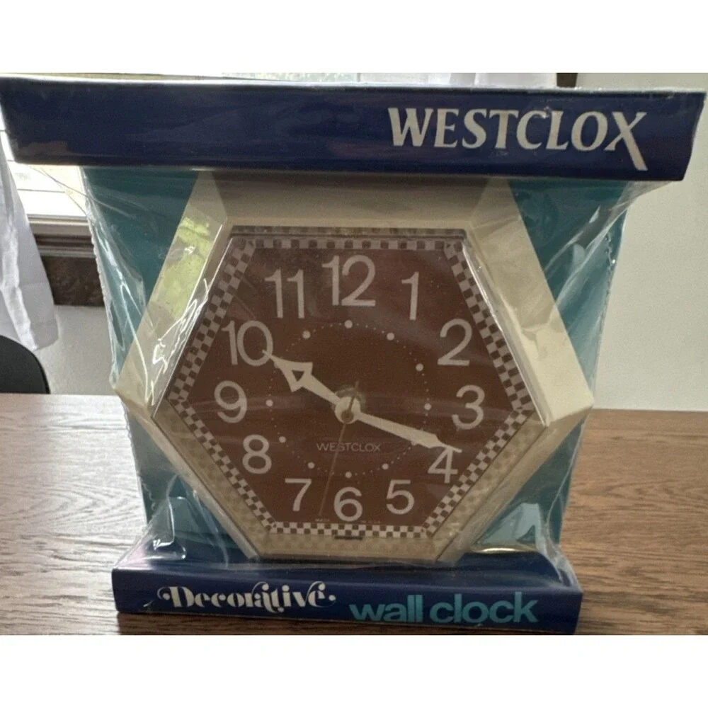 Westclox Hexagon Wall Clock 26359 Analog Arabic Numerals Protective Lens Beige